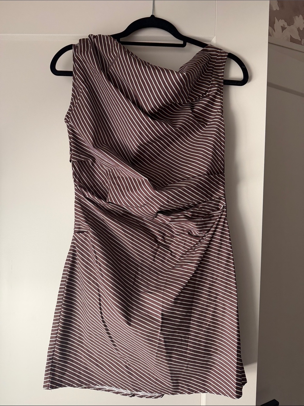 Staud Phair Asymmetric One-Shoulder Brown Striped Dress